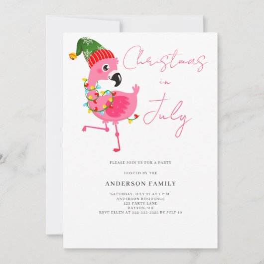 Kerstmis in juli Flamingo Party uitnodiging (Voorkant)