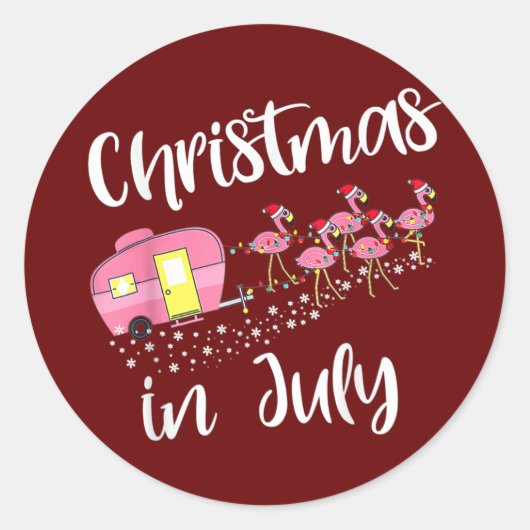 Kerstmis in juli Flamingo Pink Funny Camping Ronde Sticker (Voorkant)
