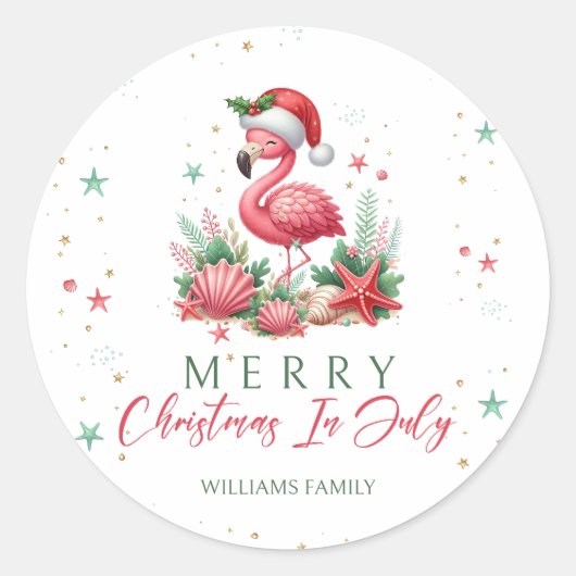 Kerstmis in juli Flamingo Ronde Sticker (Voorkant)