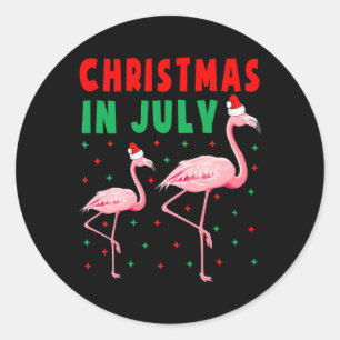 Kerstmis In Juli Flamingo Shirts Roze Flamingo In Ronde Sticker