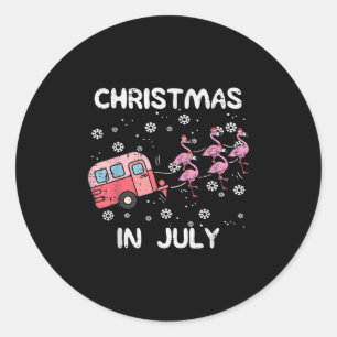 Kerstmis in juli Flamingo Trailer Summer Kam. Ronde Sticker