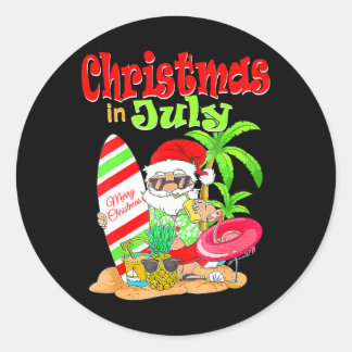 Kerstmis in juli Funny Santa Summer Beach Ronde Sticker