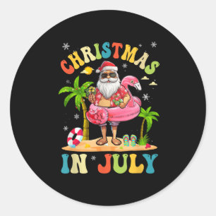 Kerstmis in juli Funny Santa Summer Beach Vacatio Ronde Sticker