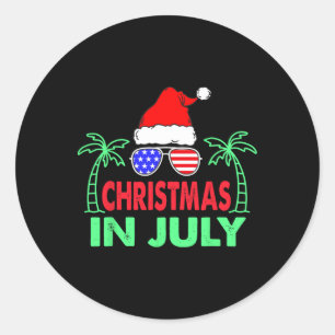 Kerstmis in juli Grappig 4 juli strand zomer S Ronde Sticker