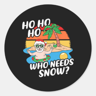 Kerstmis in juli Grappige Kerstman Surft Zomerstra Ronde Sticker