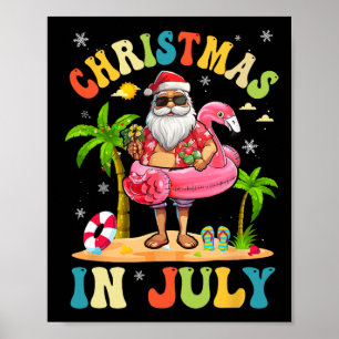 Kerstmis in juli Grappige Kerstman Zomer Strand Va Poster
