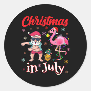 Kerstmis in juli Grappige Roze Flamingo Zomer Vaka Ronde Sticker