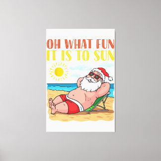Kerstmis in juli Grappige Sinterklaas in Hawaï Vac Canvas Afdruk