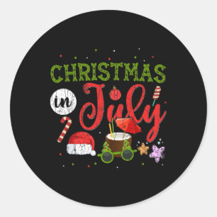 Kerstmis in juli Grappige T-shirts Kerstman Zomer Ronde Sticker