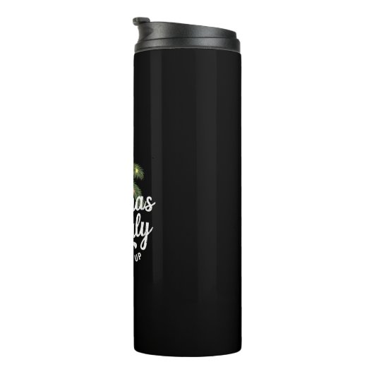 Kerstmis in juli heeft me helemaal verlicht thermosbeker (Geroteerd rechts)