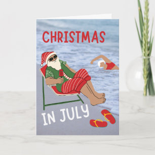 Kerstmis in juli Kerstman aan het strand Kaart