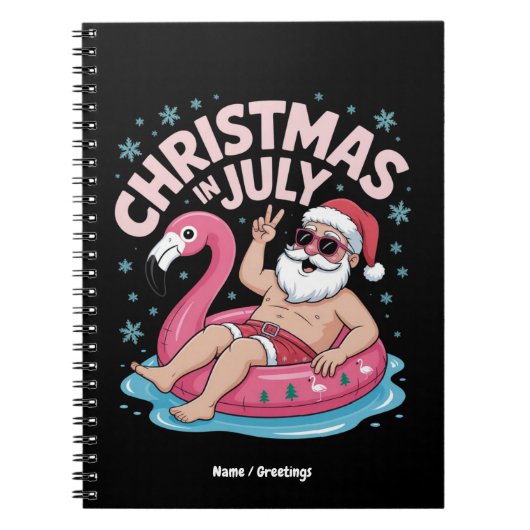 Kerstmis in juli Kerstman Flamingo Grappig zomer X Notitieboek (Voorkant)