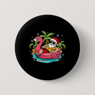 Kerstmis in juli Kerstman Flamingo Strand Zomer Ronde Button 5,7 Cm