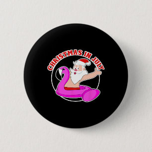 Kerstmis in juli kerstman flamingo zwembad drijver ronde button 5,7 cm