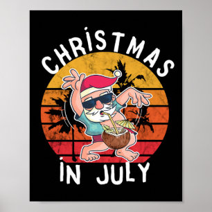 Kerstmis In Juli Kerstman Hawaiaanse Drank Zonsond Poster