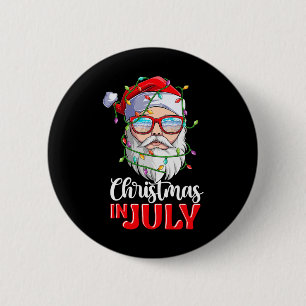 Kerstmis in juli kerstman hoed zonnebril strand zo ronde button 5,7 cm