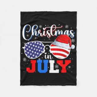 Kerstmis In Juli Kerstman Hoed Zonnebril Usa Vlag  Fleece Deken