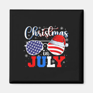 Kerstmis In Juli Kerstman Hoed Zonnebril Usa Vlag Magneet