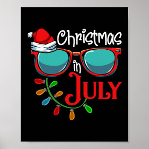 Kerstmis in juli kerstman hoed zonnebril zomer vie poster