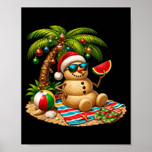 Kerstmis In Juli Kerstman Sneeuwman Strand Zomer X Poster