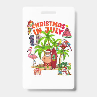 Kerstmis In Juli Kerstman Strand Zomer Zomer T-Shi Badge