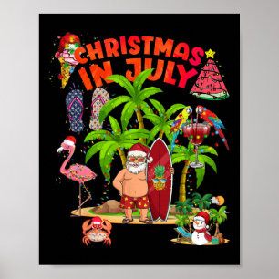 Kerstmis In Juli Kerstman Zonnebril Hawaiaans Stra Poster