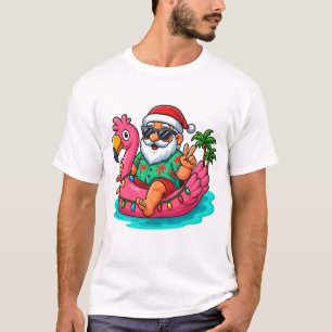 Kerstmis in juli kerstman zwemt in zwembad flaming t-shirt