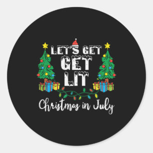 Kerstmis in juli laten we het leuk maken grappige ronde sticker