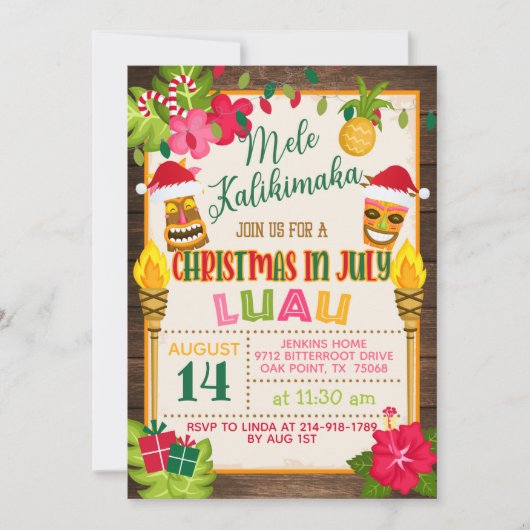 Kerstmis in juli Luau Uitnodiging (Voorkant)