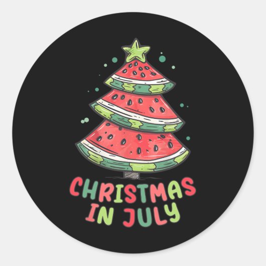 Kerstmis in juli Man watermeloenen zomer Ronde Sticker (Voorkant)