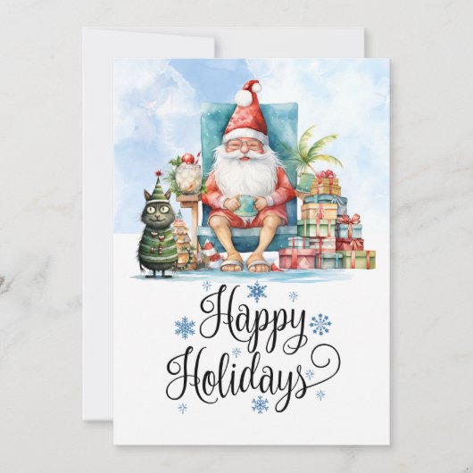 Kerstmis in juli met KERSTMAN op het strand Feestdagenkaart (Voorkant)