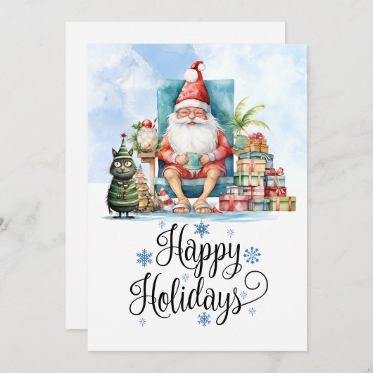 Kerstmis in juli met KERSTMAN op het strand  Feestdagenkaart (Voorkant / Achterkant)