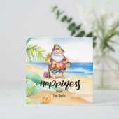 Kerstmis in juli met SANTA CLAUS op het strand Feestdagenkaart (Staand voorkant)