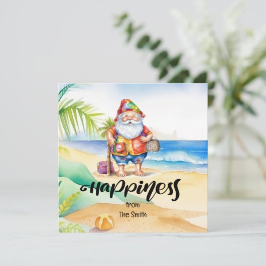 Kerstmis in juli met SANTA CLAUS op het strand Feestdagenkaart (Staand voorkant)