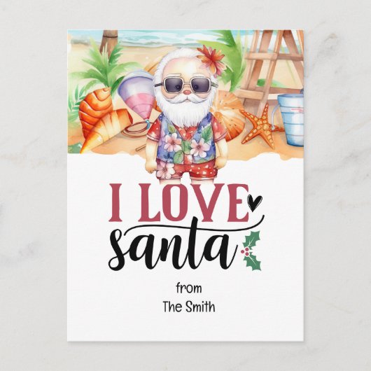 Kerstmis in juli met SANTA CLAUS op het strand Feestdagenkaart (Voorkant)