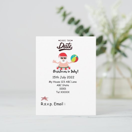 Kerstmis in juli met SANTA CLAUS Save the date Briefkaart (Staand voorkant)