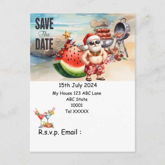 Kerstmis in juli met SANTA CLAUS Save the date Briefkaart (Voorkant)