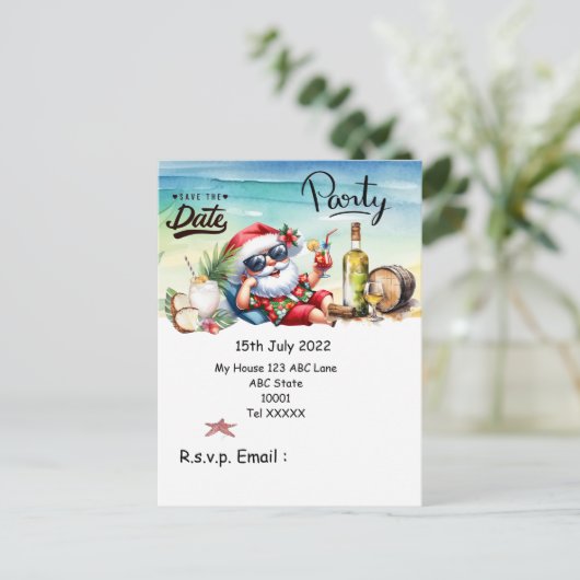 Kerstmis in juli met SANTA CLAUS Save the date Briefkaart (Staand voorkant)