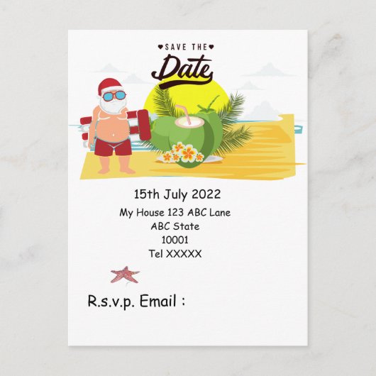 Kerstmis in juli met SANTA CLAUS Save the date Briefkaart (Voorkant)