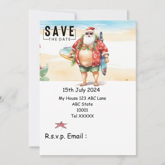 Kerstmis in juli met SANTA CLAUS Save the date Kaart (Voorkant)