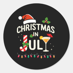 Kerstmis in juli met snoepstok voor zomerstrand ronde sticker