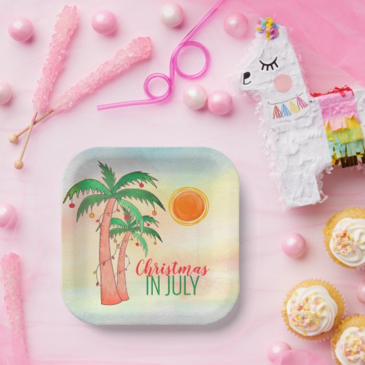 Kerstmis in juli Palm Trees Party Papieren Bordje (Feest)