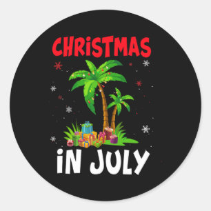 Kerstmis in juli Palmboom Kerstboom Strand Zomer Ronde Sticker