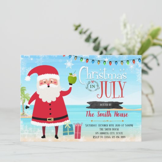 Kerstmis in juli partijuitnodiging kaart (Staand voorkant)