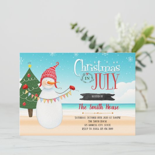 Kerstmis in juli partijuitnodiging kaart (Staand voorkant)