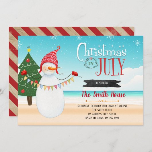 Kerstmis in juli partijuitnodiging kaart (Voorkant / Achterkant)
