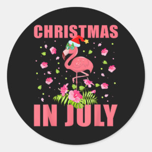 Kerstmis in juli roze flamingo grappige Xmas manne Ronde Sticker