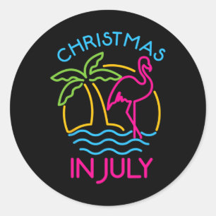 Kerstmis in juli Roze Flamingo Kerstman Hoed Zomer Ronde Sticker