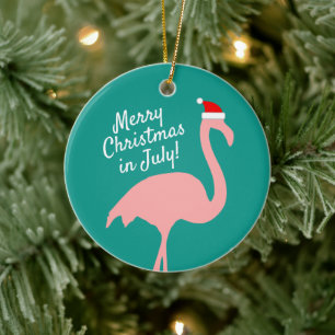 Kerstmis in juli roze flamingo Sinterklaas Keramisch Ornament