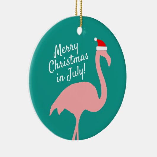 Kerstmis in juli roze flamingo Sinterklaas Keramisch Ornament (Rechts)
